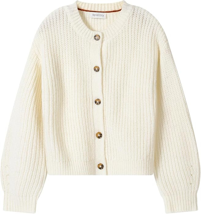 Girls' Cardigan with Button Loose Long Sleeve Shrug Sweaters Cropped Uniforms Kids Knit Sweater O... | Amazon (US)
