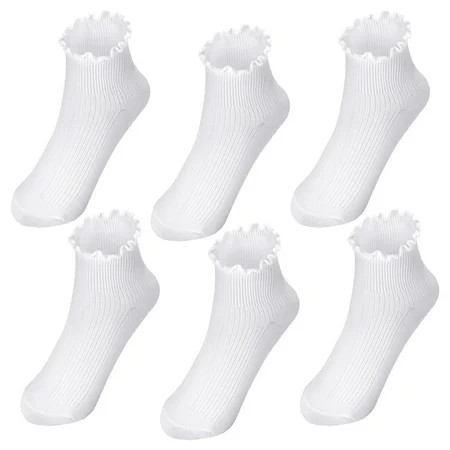 Bocaoying 6 Pairs Women s Ruffle Socks Turn-Cuff Casual Crew Socks Super Soft Breathable Ankle So... | Walmart (US)
