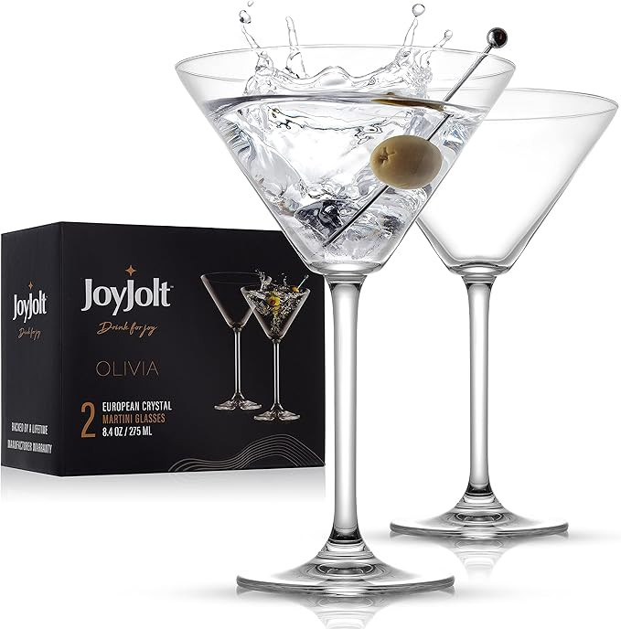 JoyJolt Olivia Crystal Martini Glasses - Premium Glassware Set Made in Europe - 9.2 oz Tall Marti... | Amazon (US)