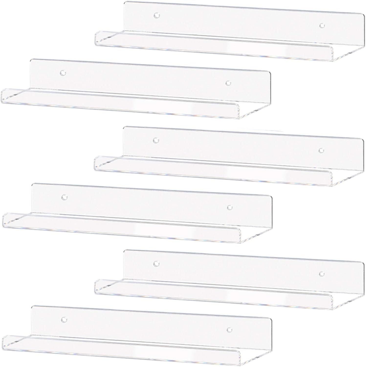 Weiai Clear Acrylic Shelf 15" Invisible Floating Wall Ledge Bookshelf, Kids Book Display Shelves Wal | Amazon (US)