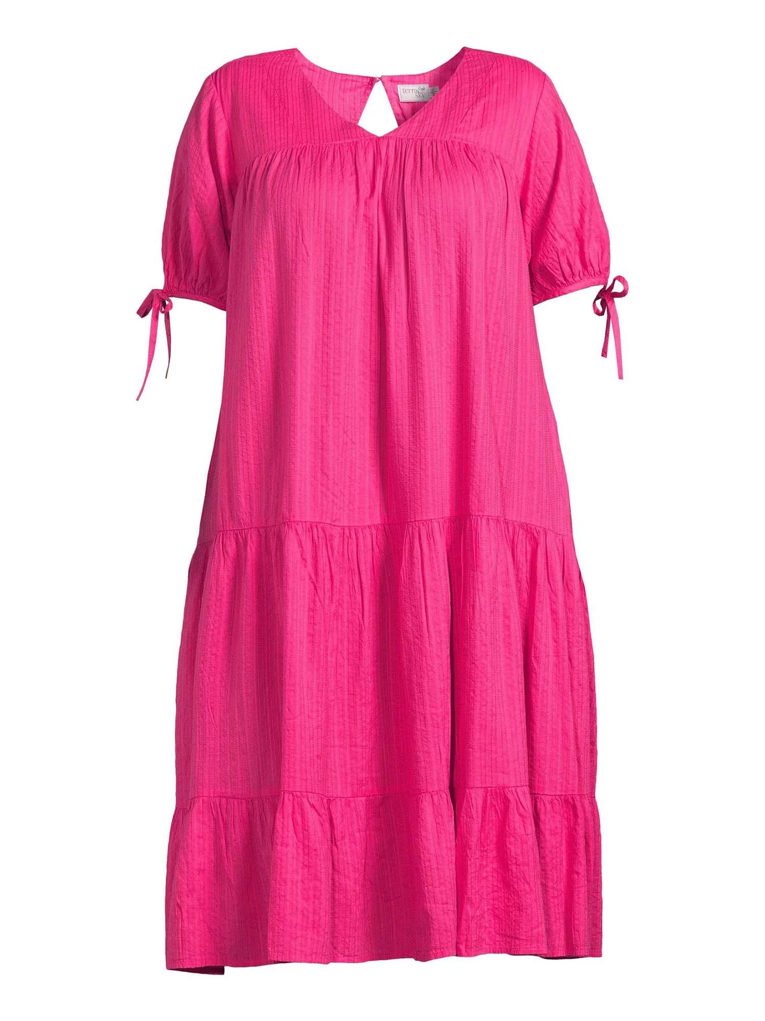 Terra & Sky Women's Plus Size Tired Dress with Tie Sleeves | Walmart (US)