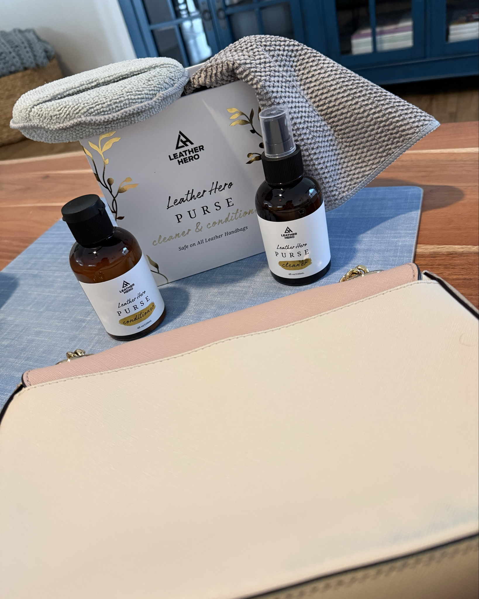 I love a dark wash Jean but it always stains a lighter color bag. Well I found this product set on Amazon and it WORKS! The first picture, you can see the blue streaks and in the second, GONE! I am obsessed! 

#LTKstorytime #LTKHome #LTKTravel