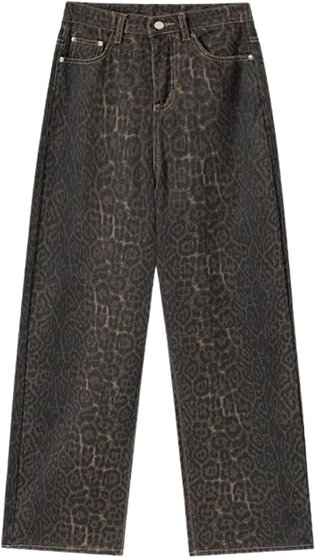 Y2k Leopard Pants Women High Waisted Cheetah Print Jeans Vintage Trendy Straight Leg Denim Street... | Amazon (US)