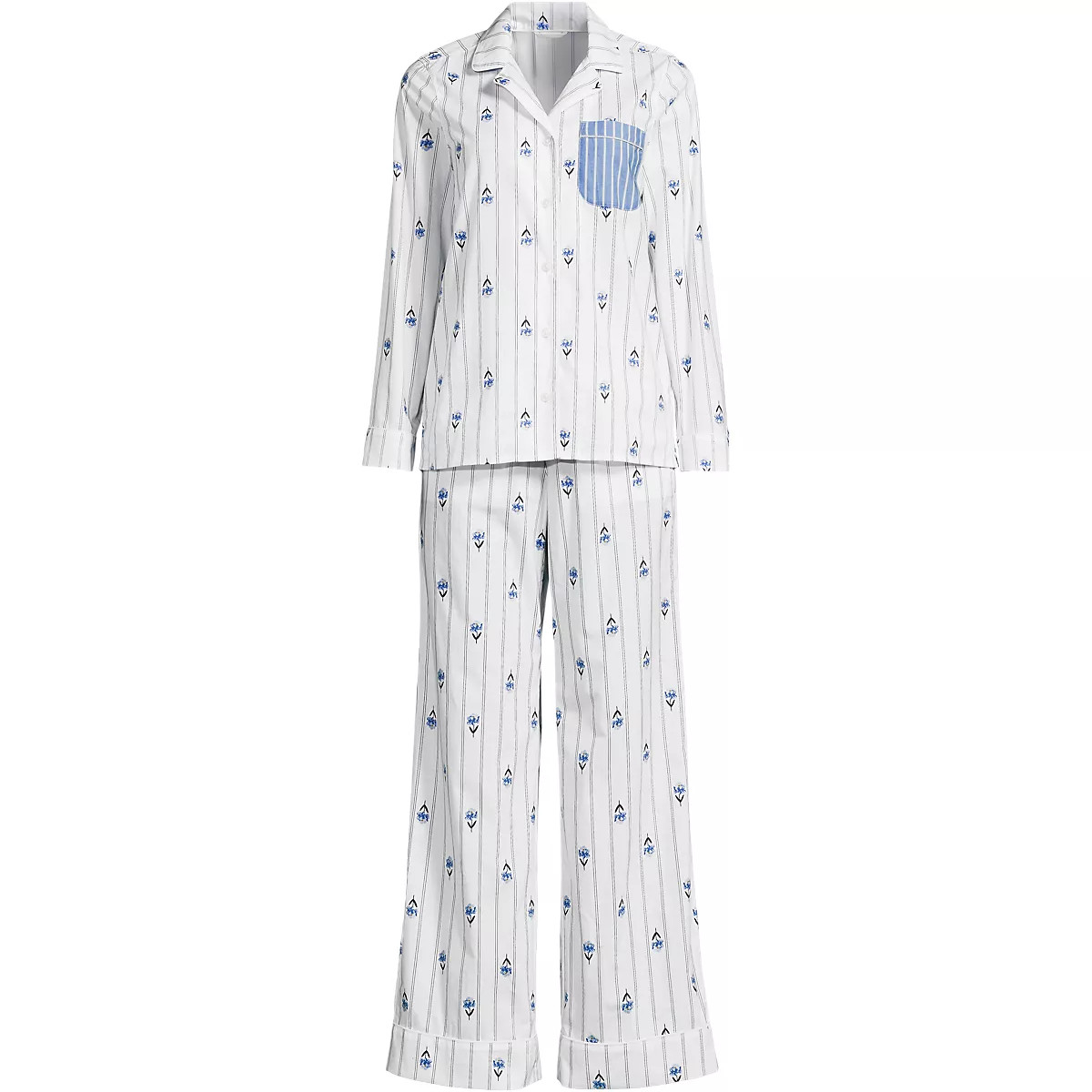 Women's Cotton Poplin 2 Piece Pajama Set - Long Sleeve Top and Pants | Lands' End (US)