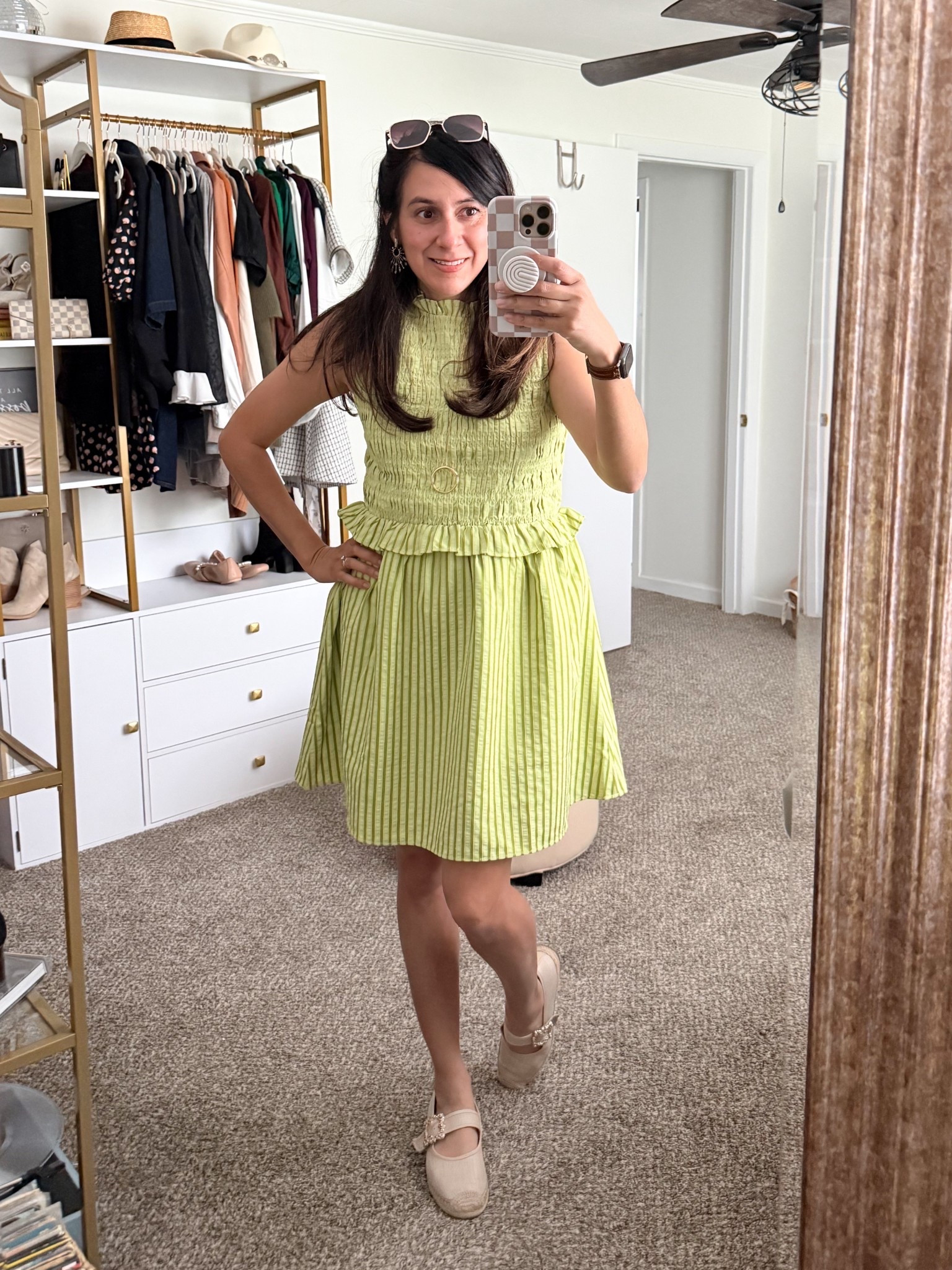 Looking for a cute spring dress? This green mini striped dress is such a fun find for the season.

Sharing spring dresses for women, casual mini dresses, or what to wear for brunch or daytime events. This dress is so easy to style. The smocked top, soft pleating, and feminine silhouette make it flattering while still being comfortable for all-day wear.
This dress is flattering for women in their 30s & 40s. It is lightweight warm weather, love it for brunch, errands, or weekend plans 💚

I paired it with neutral espadrilles flats for a classic, effortless look you can wear on repeat.

Save this for your next spring outfit idea 💚

#LTKSeasonal #LTKootd #LTKOver40