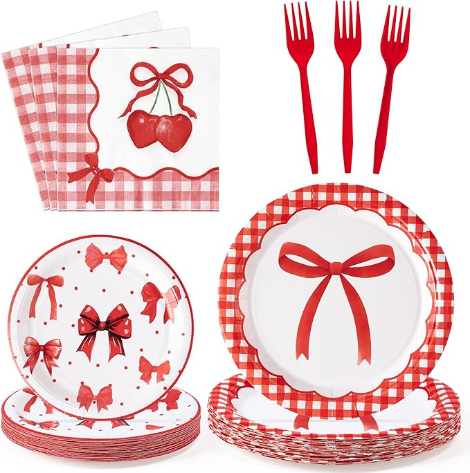 Red Bow Coquette Watercolor Bowknot Party Plates Supplies - Serves 24-96Pcs Party Tableware Decor... | Amazon (US)