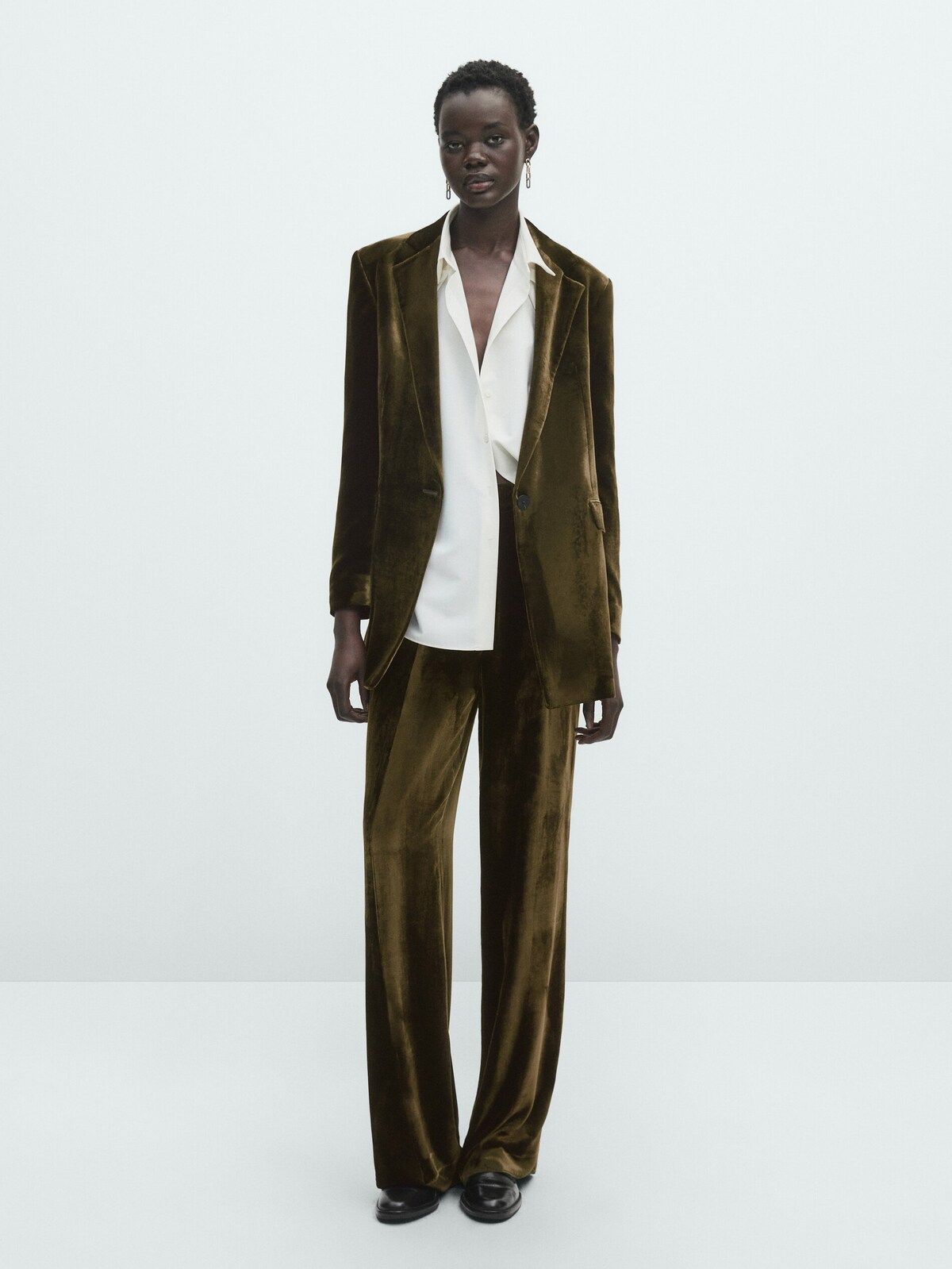 Single-button velvet suit blazer | Massimo Dutti UK
