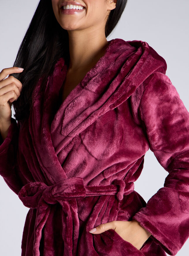 Fluffy heart midi dressing gown - Claret | Boux Avenue (UK)