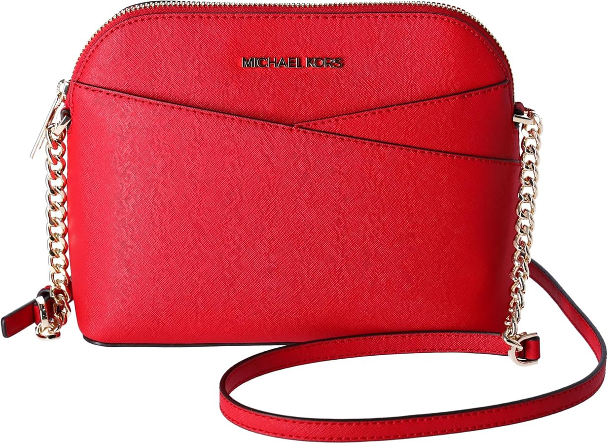 Michael Kors Jet Set Travel Medium Dome Crossbody Bag Saffiano Leather (Bright Red) | Amazon (US)