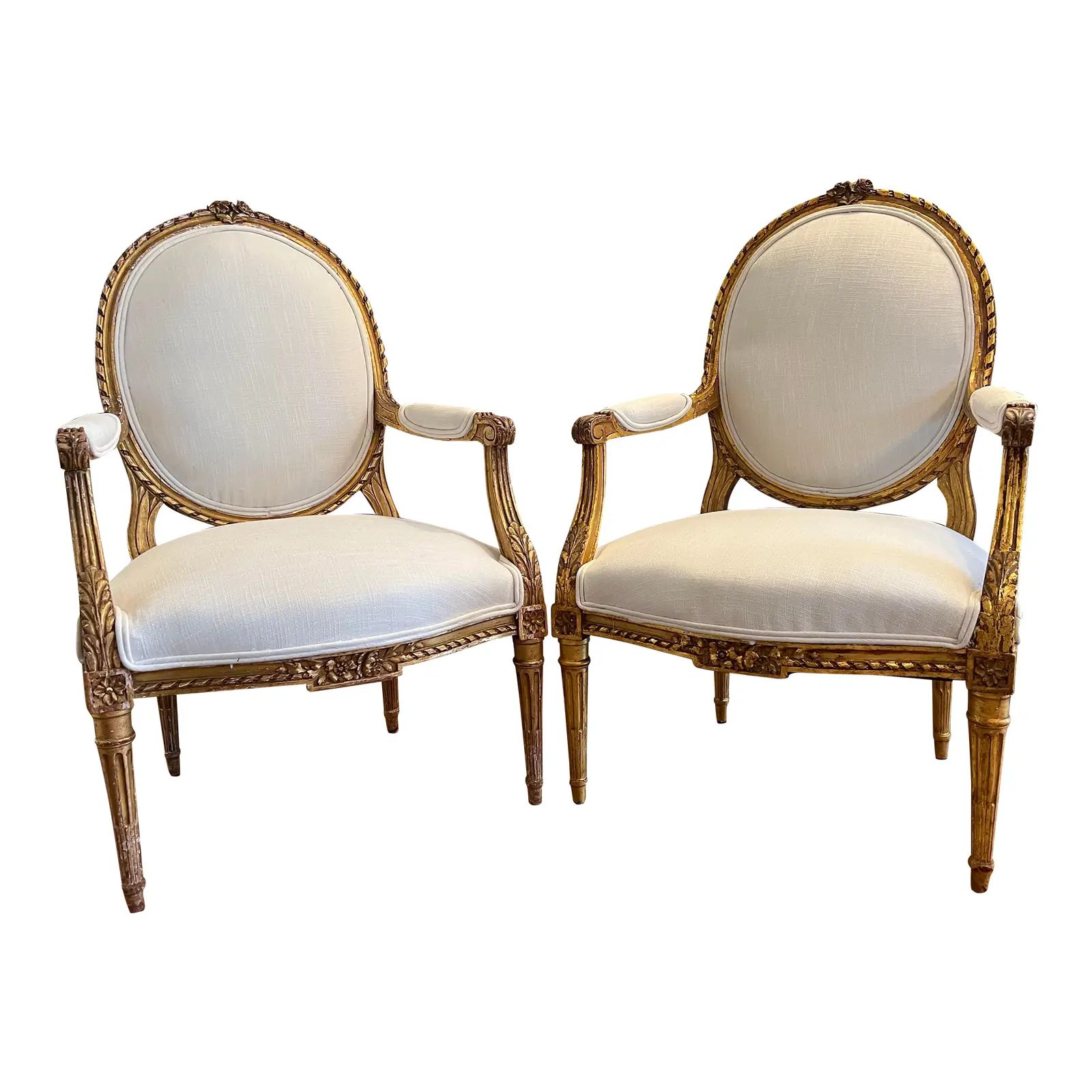 Vintage Louis XVI Chairs - a Pair, Gold Leaf Finish. | Chairish