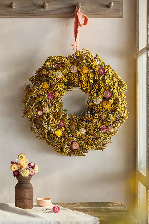 Tansy Cloud Dried Wreath in Yellow at Terrain
