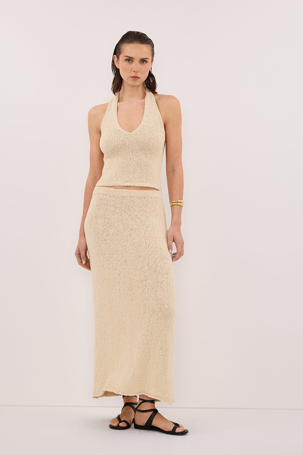 DINA NATURAL COTTON HALTER KNIT TOP | DISSH