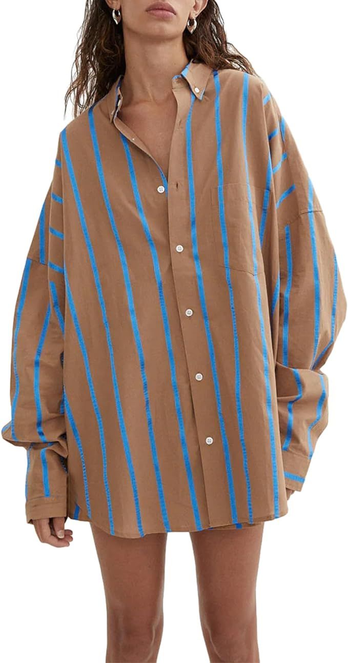 Striped Pajamas for Women 2 Piece Pj Set Short Sleeve Button Down Blouse Lounge Shorts Pajama Set... | Amazon (US)