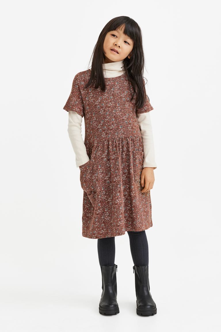 Patterned Cotton Dress - Brown/small flowers - Kids | H&M US | H&M (US + CA)