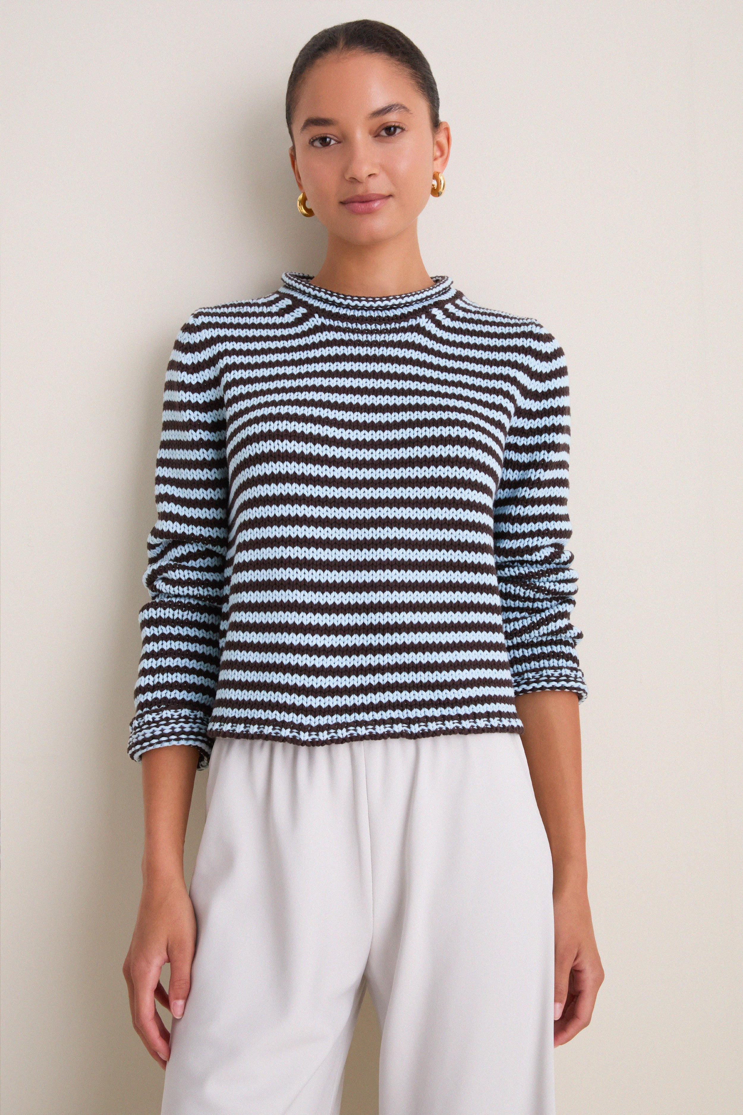 Chocolate and Sky Fine Line Mini Marina Sweater | Tuckernuck (US)