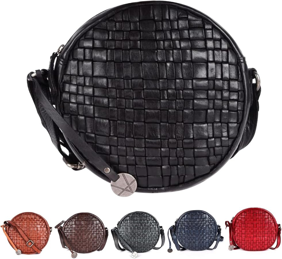Genuine Leather Round Crossbody Bags For Women, Sling Bag For Women Crossbody Purse Trendy Casual | Amazon (US)