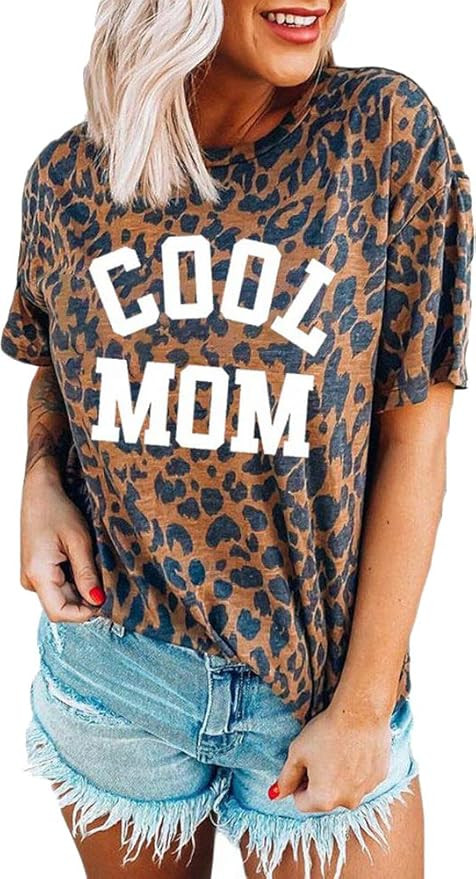 Womens Madre Leopard Print T-Shirts Short Sleeve Mama Shirts Cheetah Mom Graphic Tees Tops | Amazon (US)