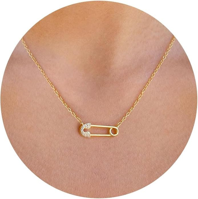 VRIUA Gold Necklace for Women - 14K Gold Plated Dainty Italian Horn Star of David Butterfly Bow S... | Amazon (US)