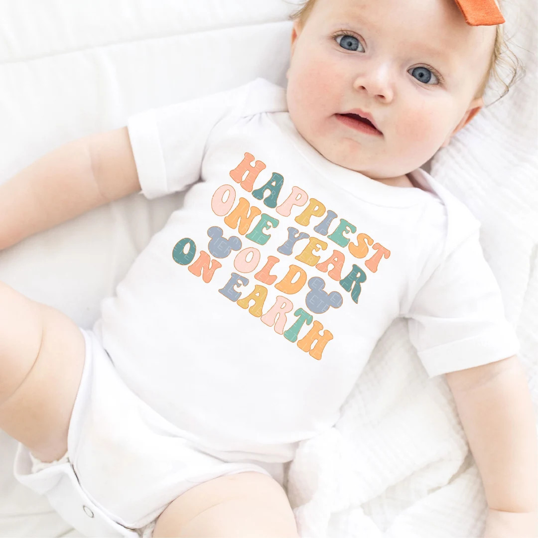 Happiest One Year Old on Earth Shirt, Cute Mouse Ears First Birthday 1st Birthday Tee, Retro Colo... | Etsy (US)
