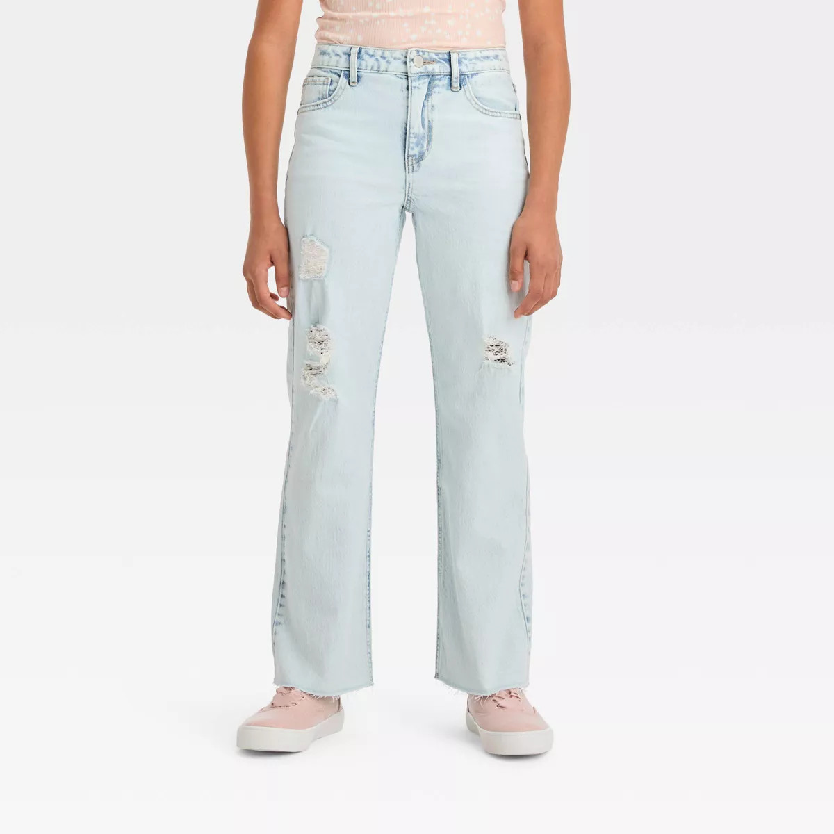 Girls' High-Rise Baggy Wide Leg Jeans - art class™ Medium Wash 4 | Target