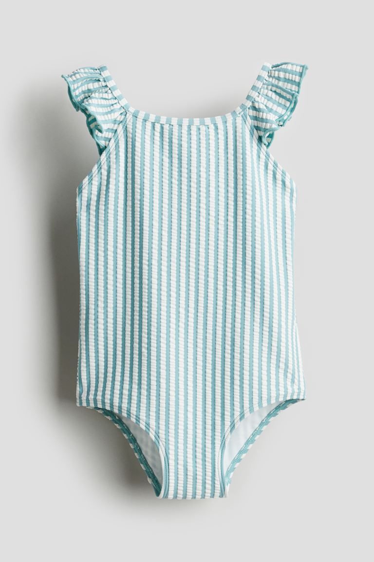 Flounced Swimsuit - Turquoise/white striped - Kids | H&M US | H&M (US + CA)