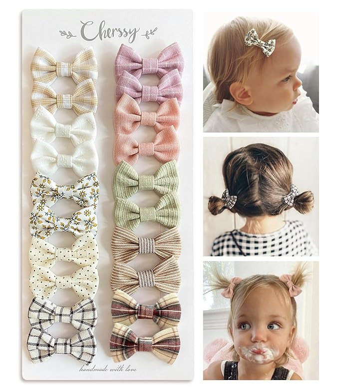 Baby Girls Hair Bow Clips, 20pcs Boutique Cotton Fully Lined Hair Pins, Non Slip Baby Barrettes A... | Amazon (US)