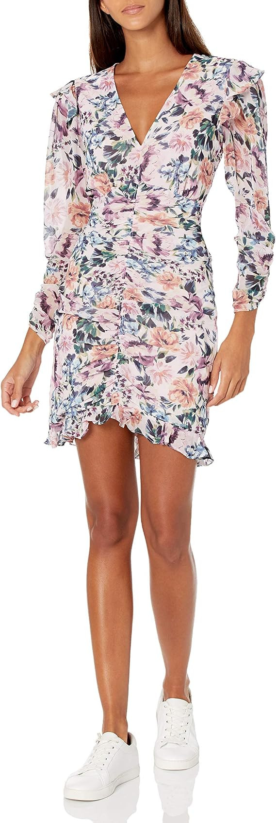 ASTR the label Women's Kimbra 3/4 Sleeve V-Neck Ruched Mini Dress | Amazon (US)
