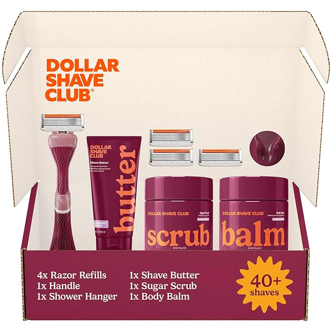 Dollar Shave Club For Women | 1 Maroon Wavy Grip Handle, 4 Razor Refills, 1 Cashmere Santal Shave... | Amazon (US)