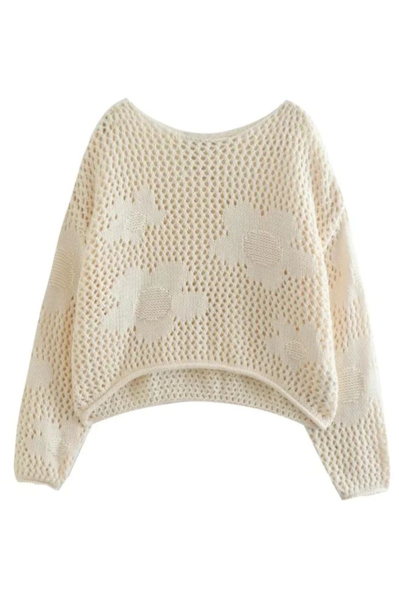 'Doris' Loose Knit Flower Sweater | Goodnight Macaroon