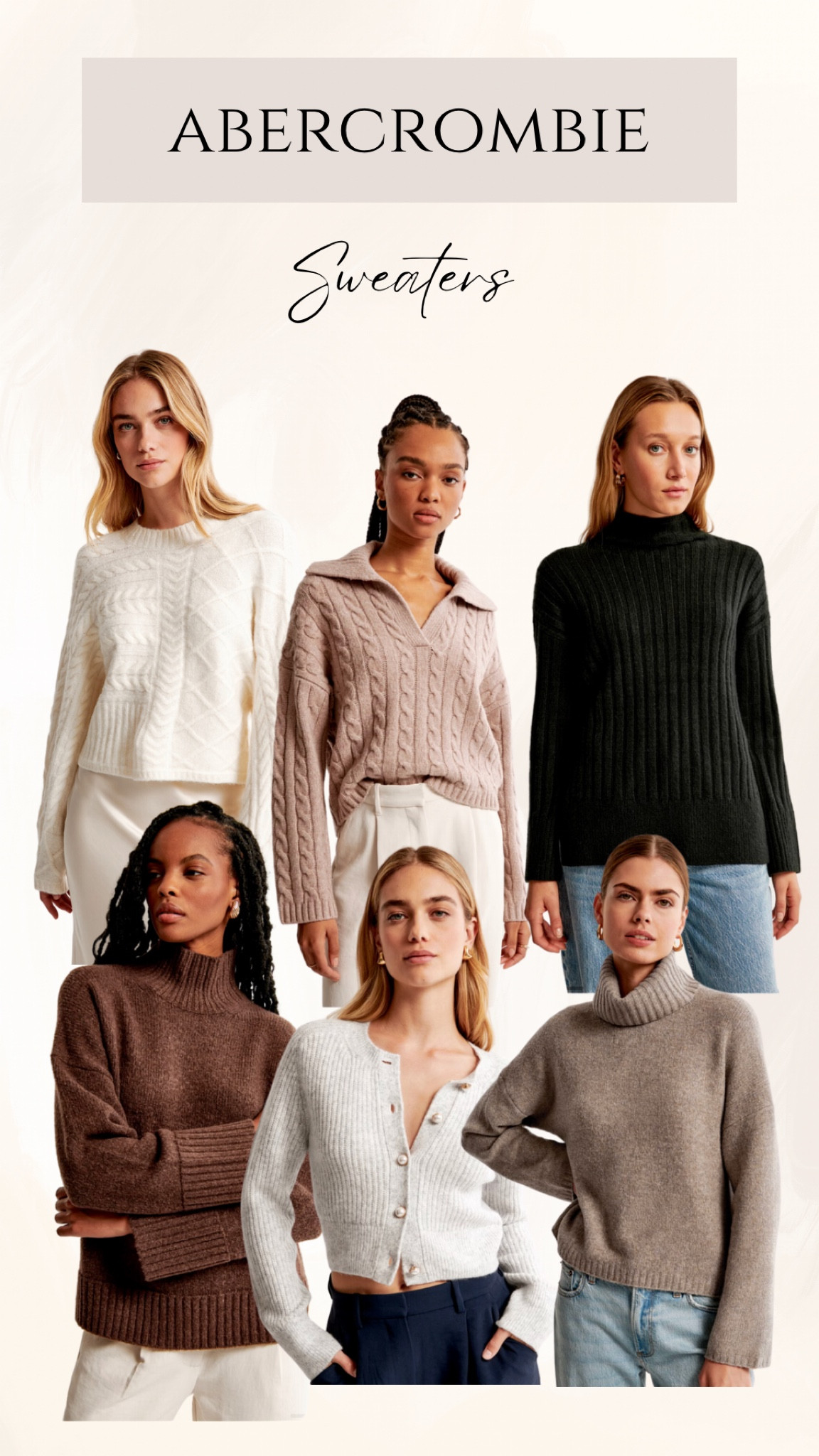 Abercrombie Sweaters. Neutral Cashemere Sweaters. Fall Outfits. Turtleneck, V-neck, mockneck, tunic sweaters. 

#LTKover40 #LTKSeasonal #LTKfindsunder100