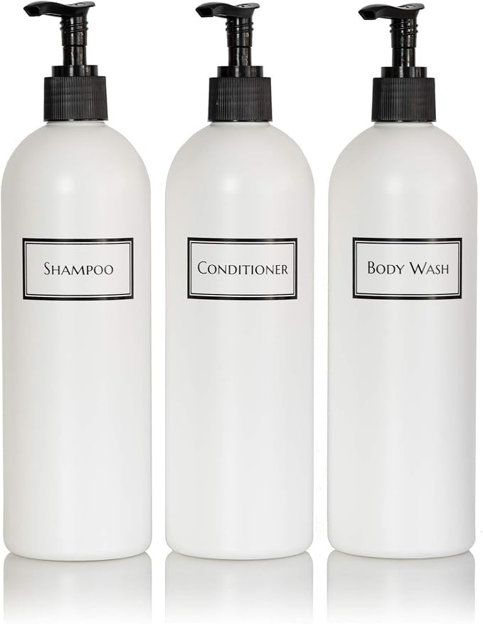 Silkscreened Empty Shower Bottle Set for Shampoo, Conditioner, and Body Wash, Cosmo/Bullet 16 oz ... | Amazon (US)