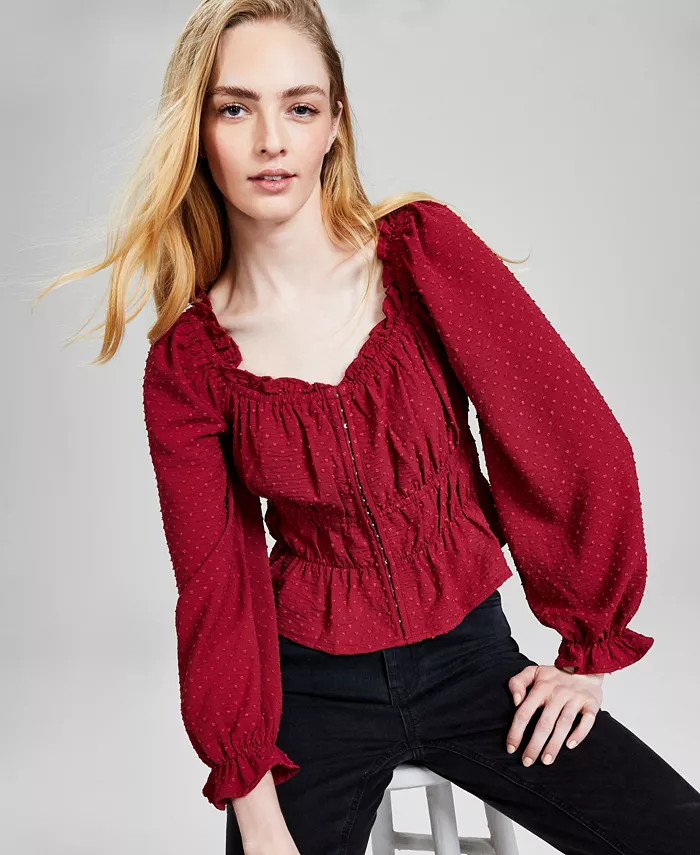 Women's Dobby Dot Blouson-Sleeve Top, Created for Macy's | Macy's
