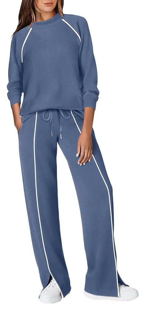 WIHOLL Lounge Sets for Women 2 Piece Fall Outfits 2025 Wide Leg Pant Matching Sets Womens Clothin... | Amazon (US)