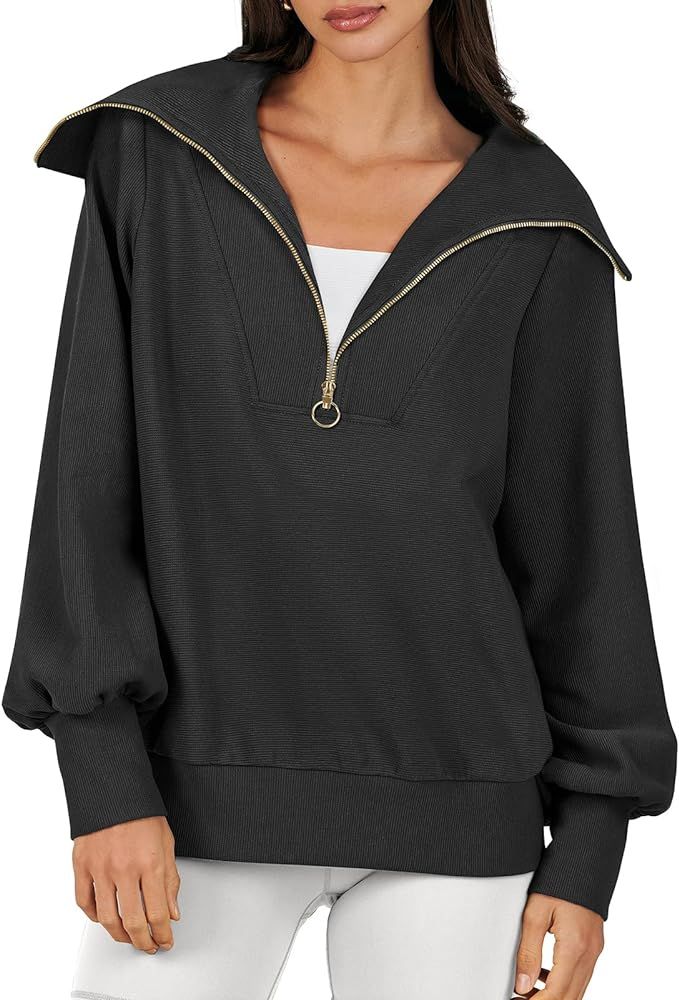 ANRABESS Womens 2023 Fall Fashion Oversized Quarter Zip Pullover Sweatshirts Hoodie for Teen Girls T | Amazon (US)