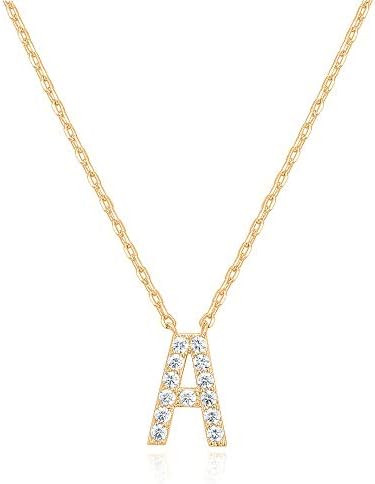 PAVOI 14K White Gold Plated Cubic Zirconia Initial Necklace | Letter Dainty Necklaces for Women | Amazon (US)