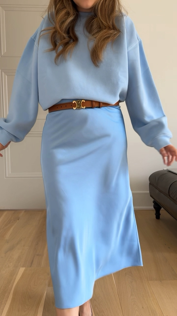 Tried on this skirt with my sweatshirt in the matching color. This skirt is such a cute option for work or a casual look. Also super cute for a baby shower, whether you’re a guest or the mama to be. If you’re pregnant, I sized up in this skirt since the waistband is fully elastic. My skirt and sweatshirt are on sale. 

#LTKSeasonal #LTKstyletip #LTKworkwear