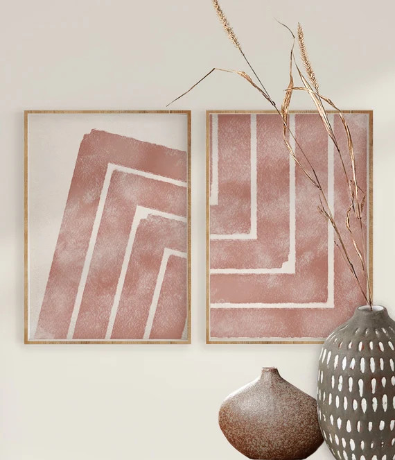 Abstract Art Print Set of 2, Mauve Watercolor Wall Art, Digital download, boho Prints, Mid centur... | Etsy (US)