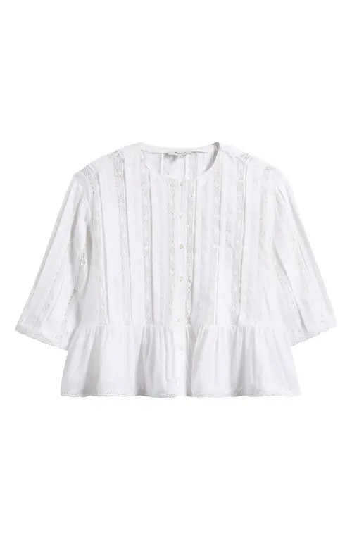 Madewell Bobbi Lace Trim Peplum Top in White at Nordstrom, Size Xx-Small | Nordstrom