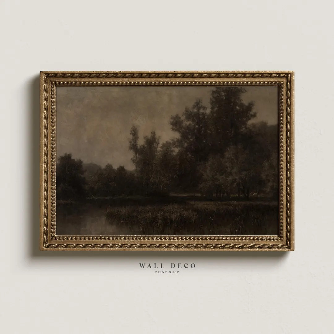 Moody Fall Landscape Print, Dark Vintage Scenery Painting, Antique Autumn Art, Rustic Farmhouse W... | Etsy (US)