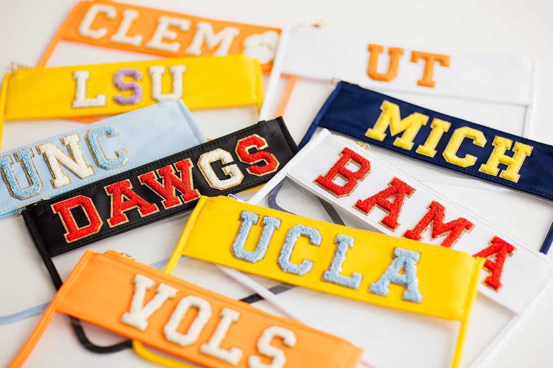 Clear pouch with patches, college bag, travel bag, clear bags, chenille letter bag, personalized ... | Etsy (US)