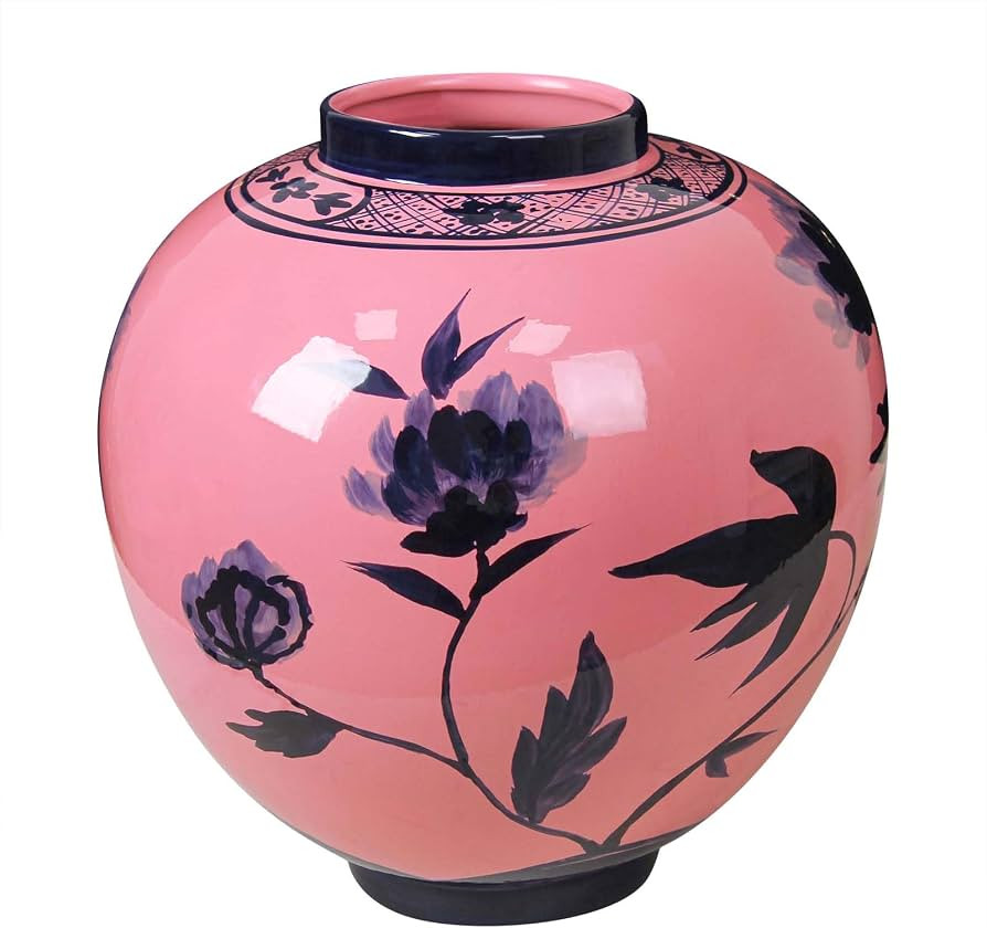 Hand-Painted Ceramic Vase for Home Decor, Vintage Chinoiserie Vase with Floral Pattern, Porcelain... | Amazon (US)