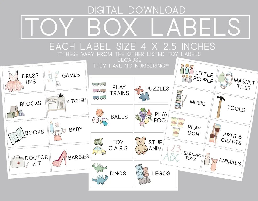 Kids Toy Room Organization Labels NO NUMBERS- Storage Picture Printables - Printable Playroom Toy... | Etsy (US)