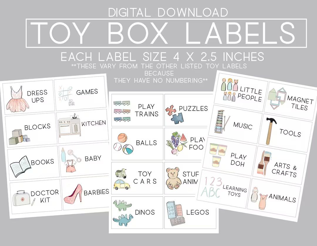 Kids Toy Room Organization Labels NO NUMBERS- Storage Picture Printables - Printable Playroom Toy... | Etsy (US)