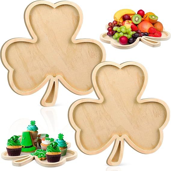 2 Pcs St. Patrick's Day Charcuterie Board Funny Wooden Shamrock Cheese Platter Tray Irish Dinnerw... | Amazon (US)