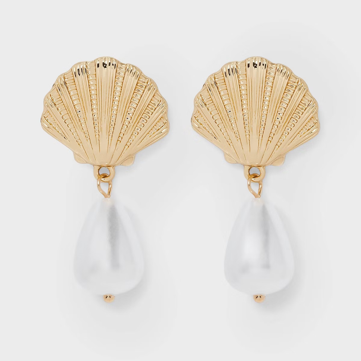 Gold Shell Post Pearl Drop Earrings - A New Day™ | Target