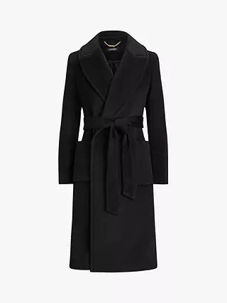 Lauren Ralph Lauren Wrap Over Cashmere Blend Coat, Black | John Lewis (UK)