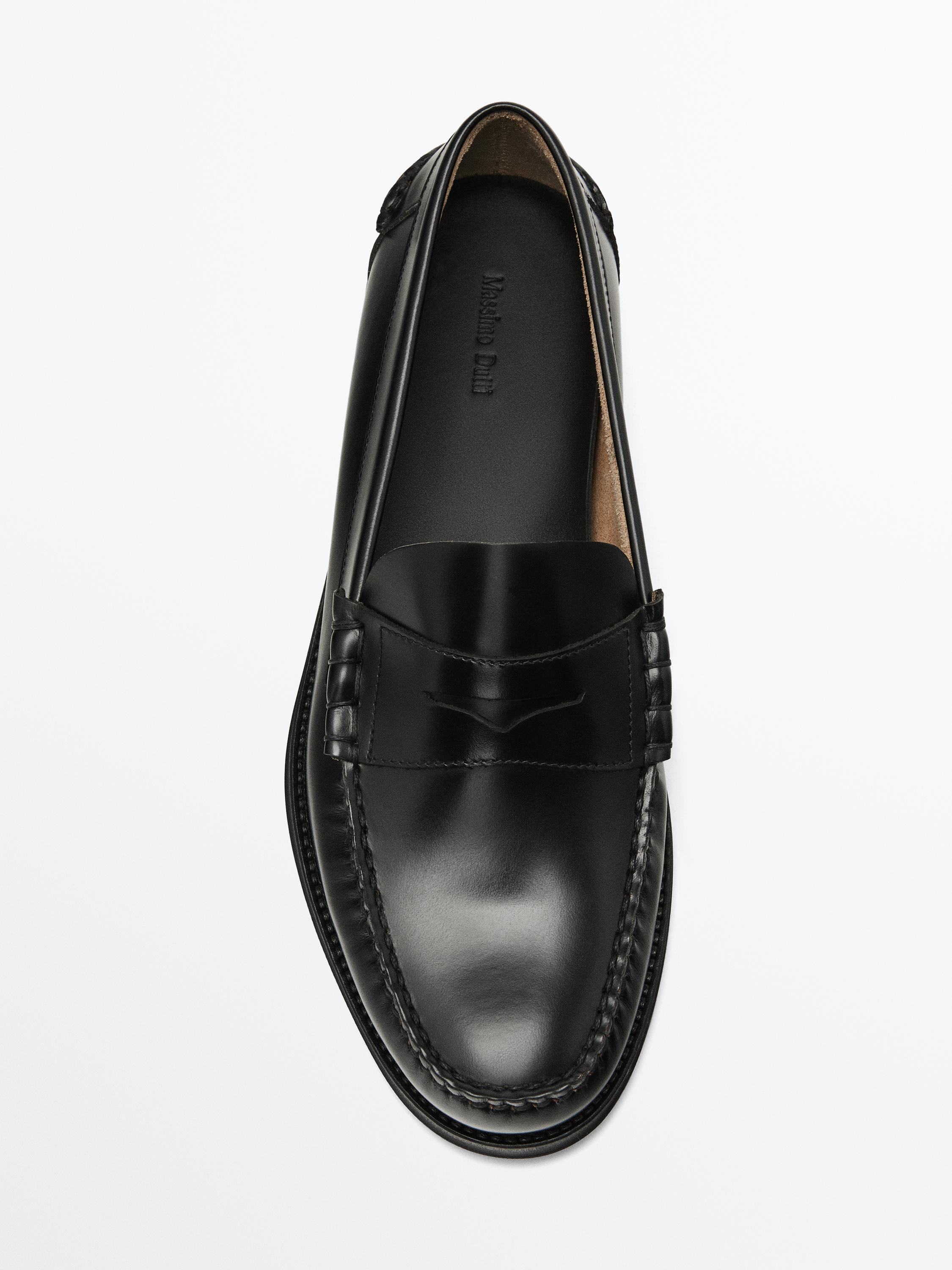 Leather loafers with penny strap | Massimo Dutti UK
