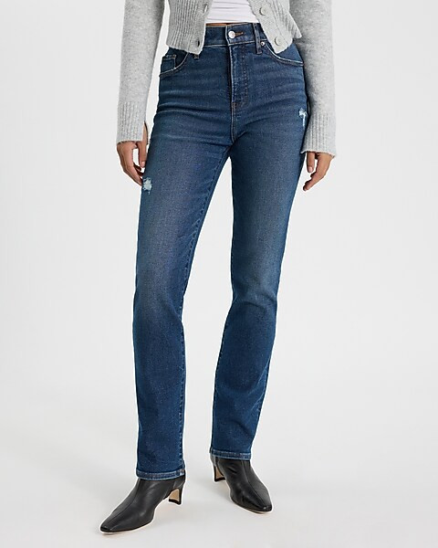 High Waisted Dark Wash '90s Slim Jeans | Express