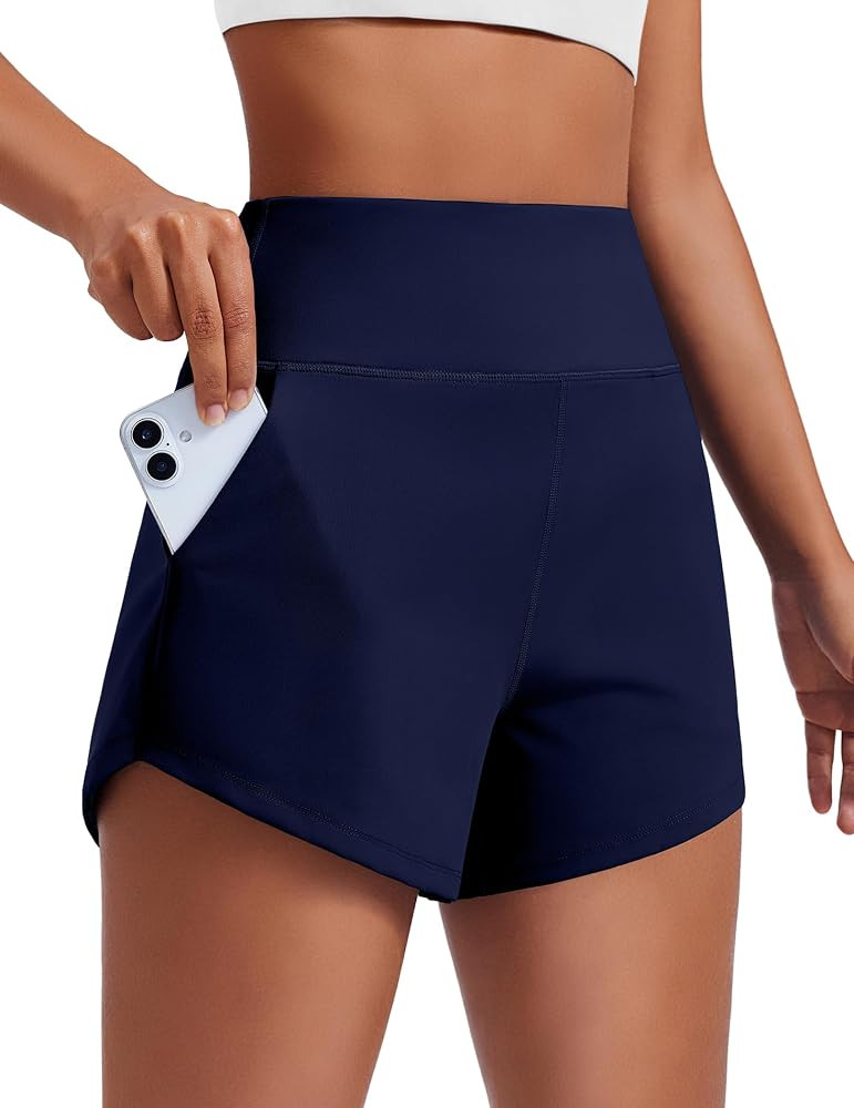 PINSPARK Women's 3.5" Running Athletic Shorts Unlined Breathable Workout Tummy Control Gym Yoga D... | Amazon (US)
