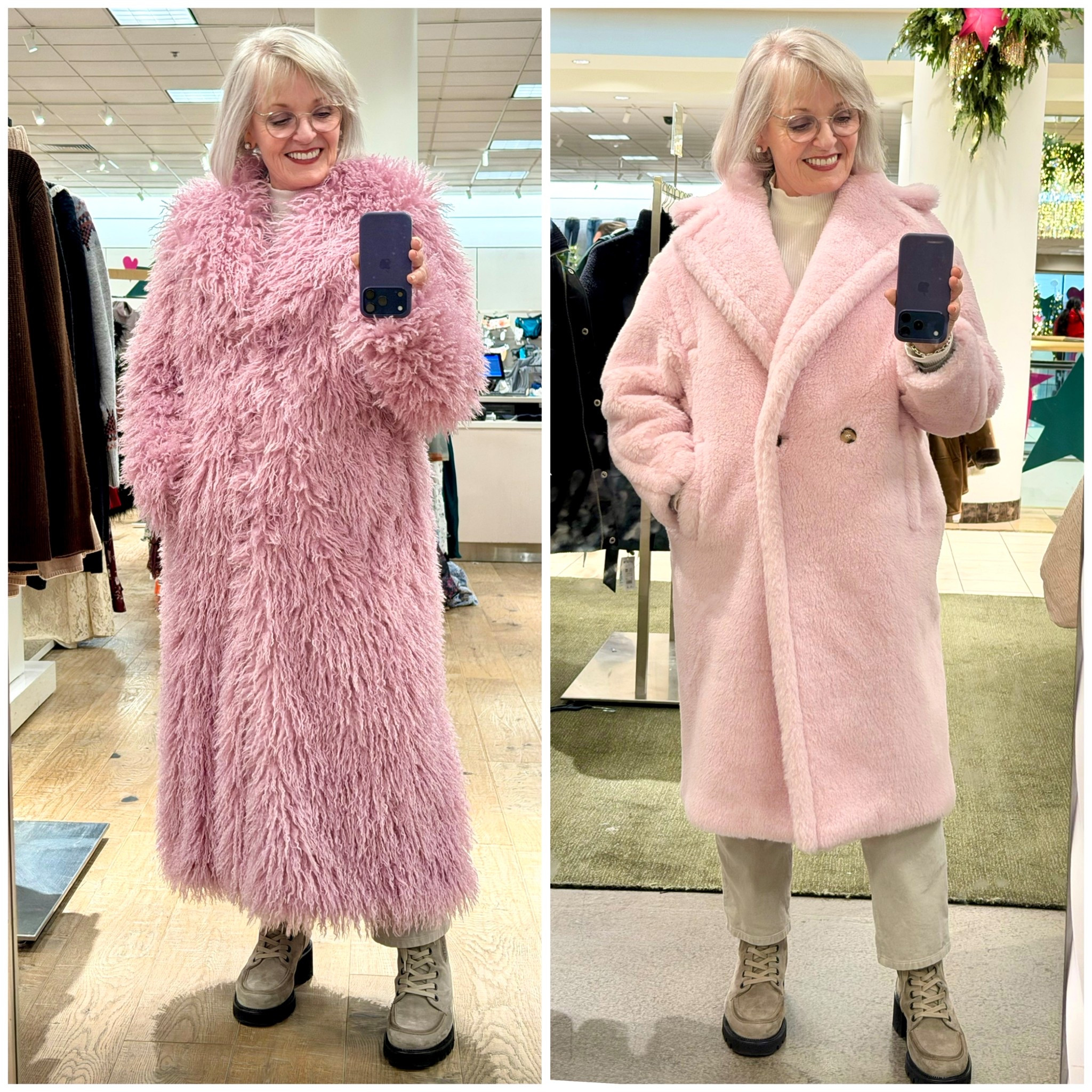 The fun of a pink faux fur coat  